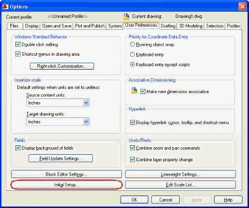 � ����������� �� ������ ���������� � Initial Setup �� �������� User Preferences