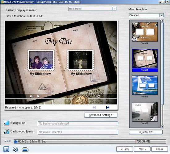 Ulead DVD Movie Factory, ���� Setup Menu
